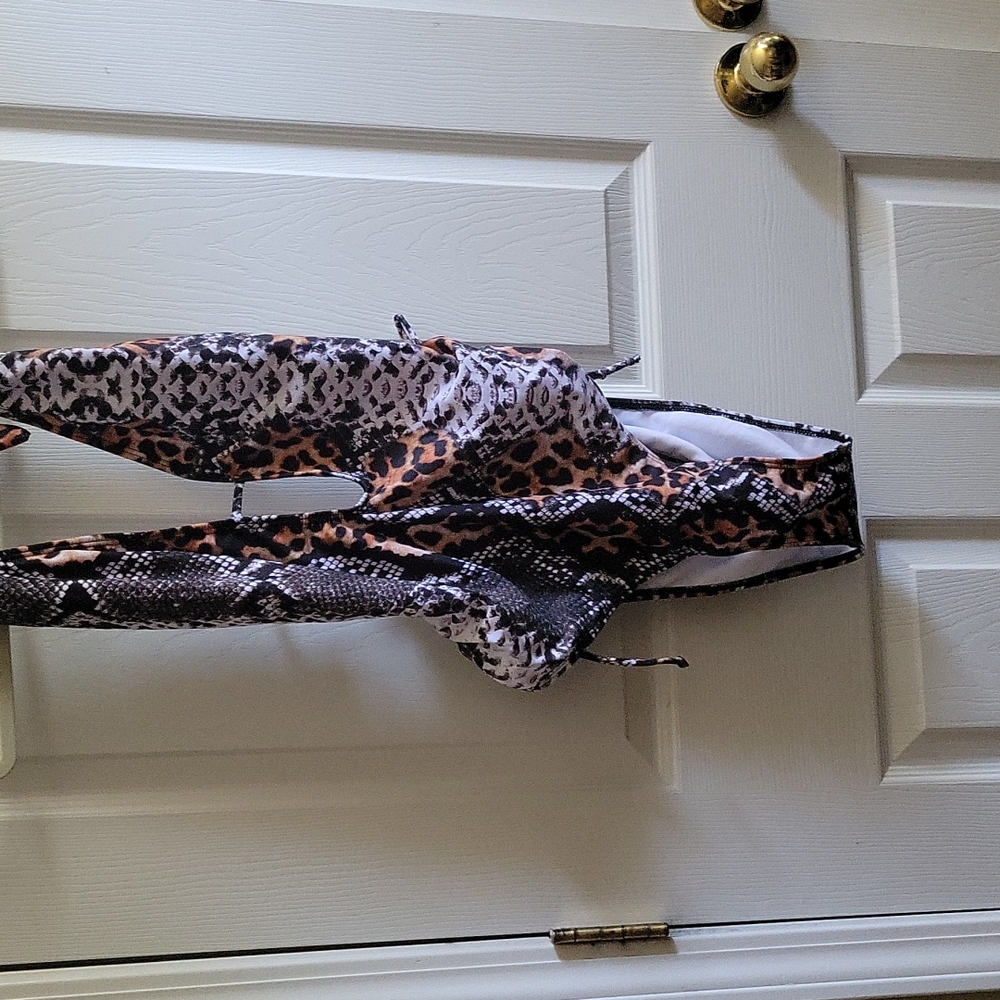 Plus leopard print halter swim suit